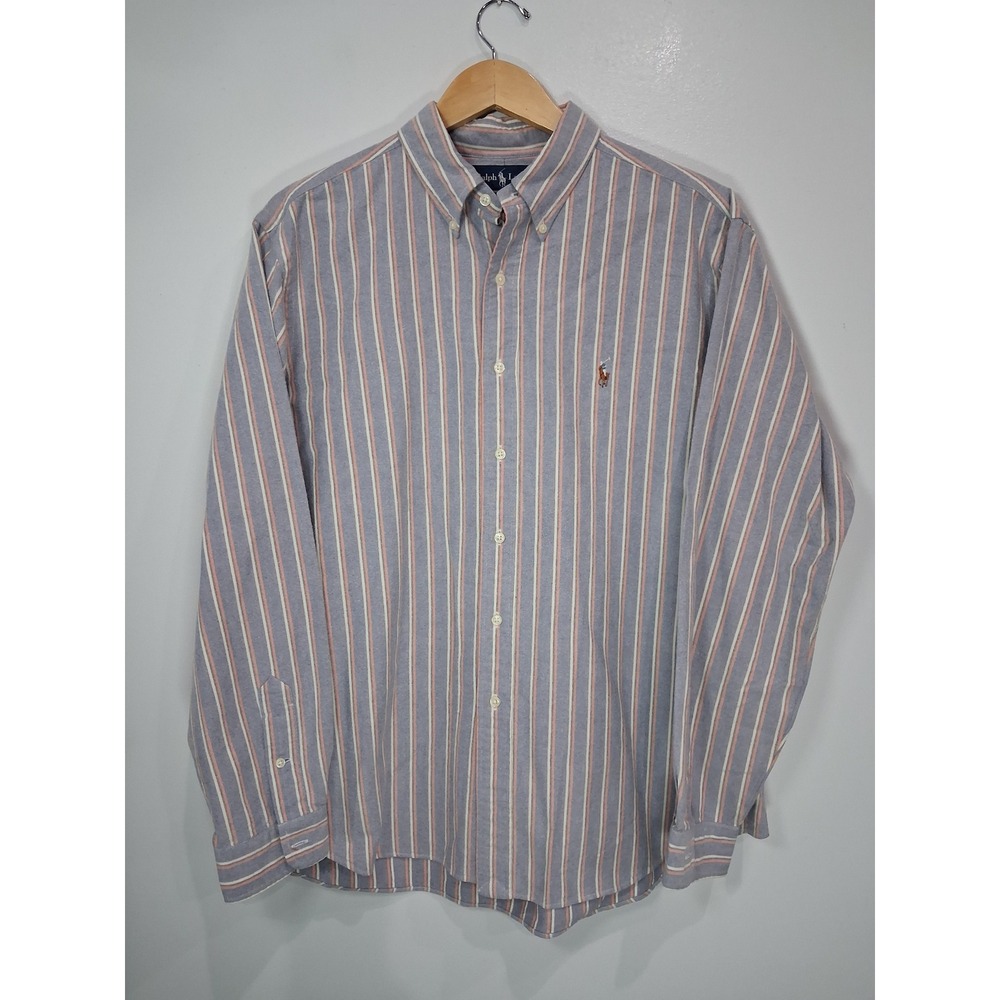 Ralph Lauren Mens Classic Fit Oxford Shirt XL Blue Orange Stripe Long Sleeve